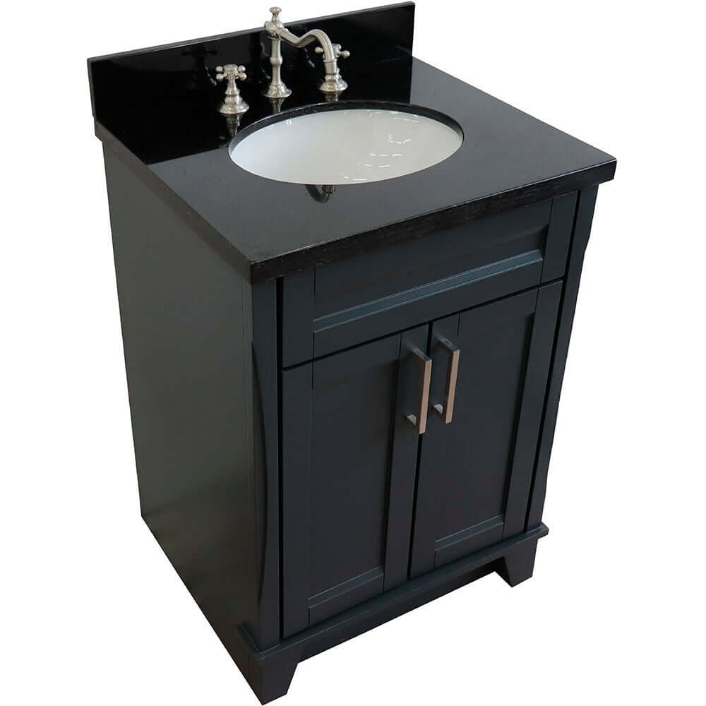 25" Single sink vanity in Dark Gray finish with Black galaxy granite and oval sink - 400700-25-DG-BGO