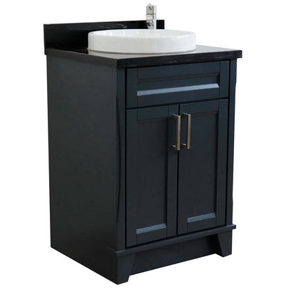 25" Single sink vanity in Dark Gray finish with Black galaxy granite and round sink - 400700-25-DG-BGRD