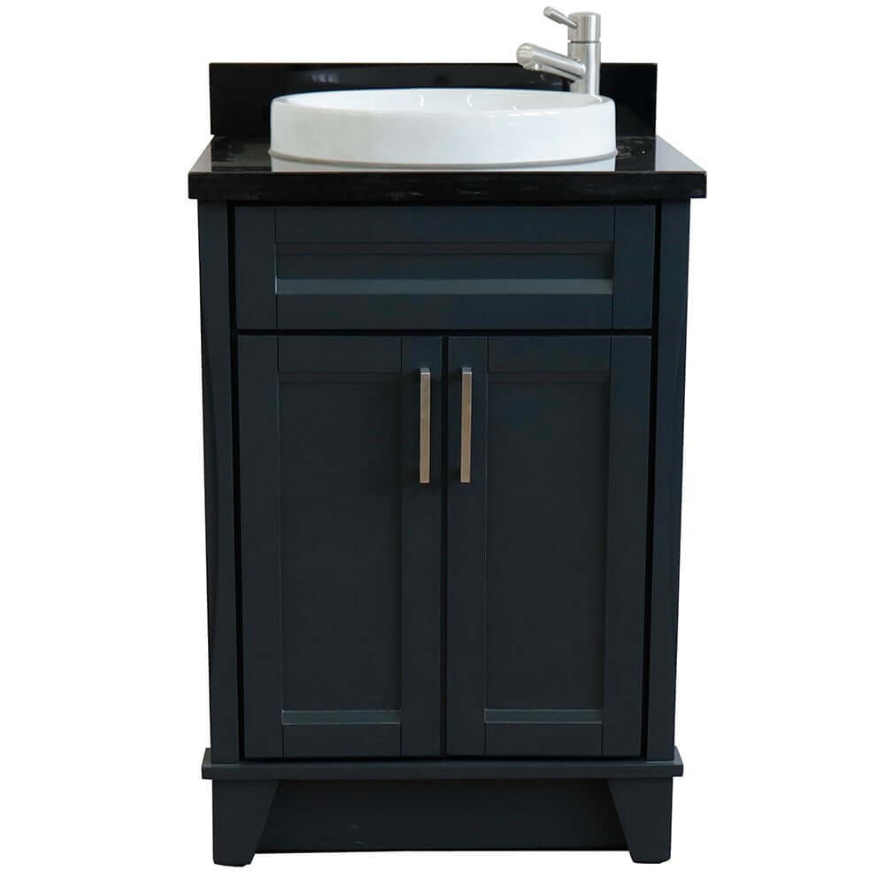 25" Single sink vanity in Dark Gray finish with Black galaxy granite and round sink - 400700-25-DG-BGRD