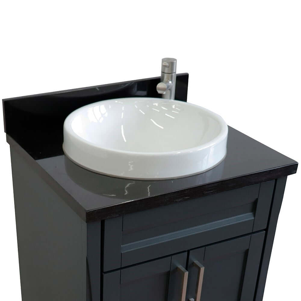 25" Single sink vanity in Dark Gray finish with Black galaxy granite and round sink - 400700-25-DG-BGRD