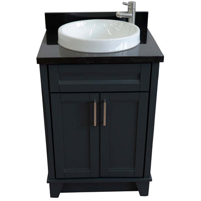 25" Single sink vanity in Dark Gray finish with Black galaxy granite and round sink - 400700-25-DG-BGRD