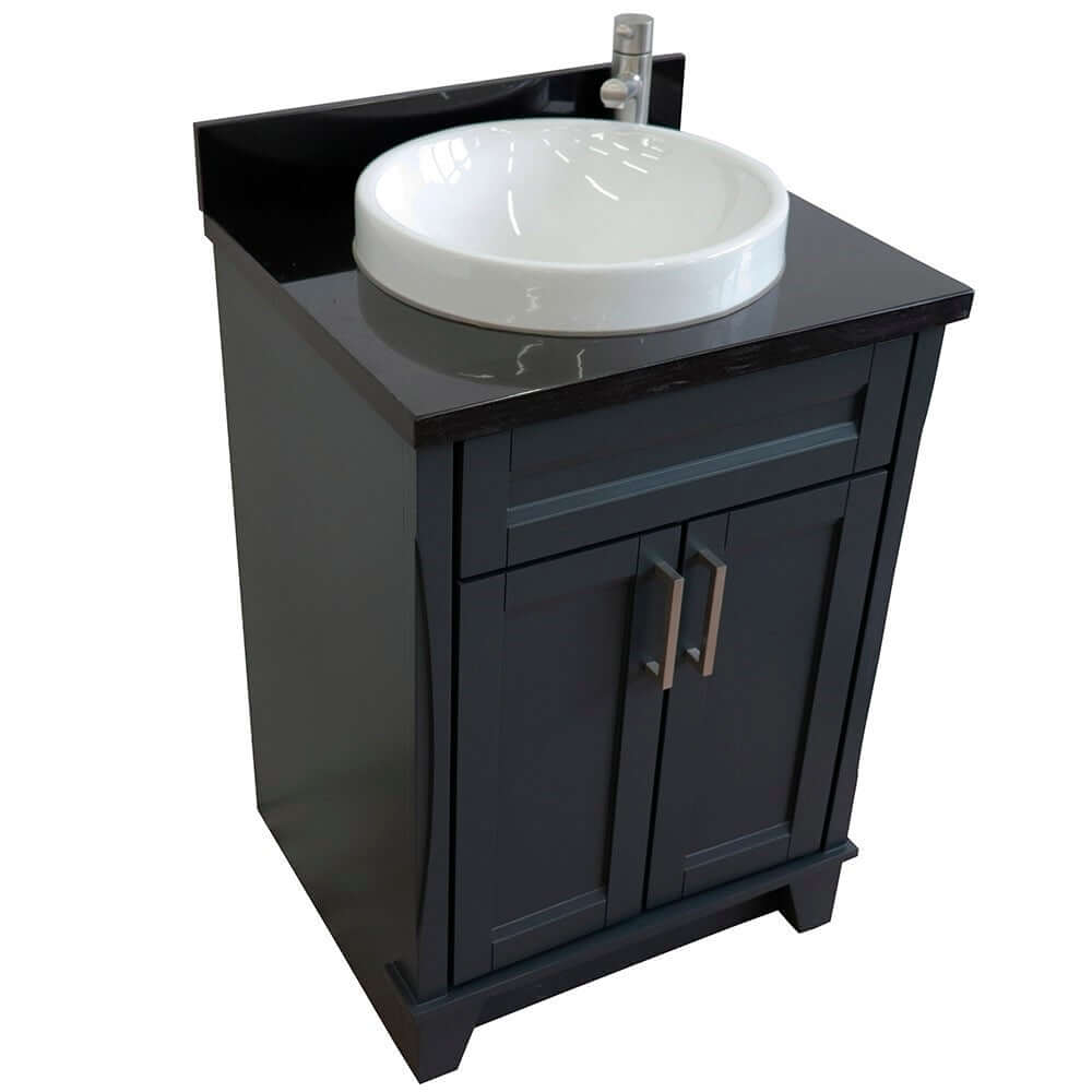 25" Single sink vanity in Dark Gray finish with Black galaxy granite and round sink - 400700-25-DG-BGRD