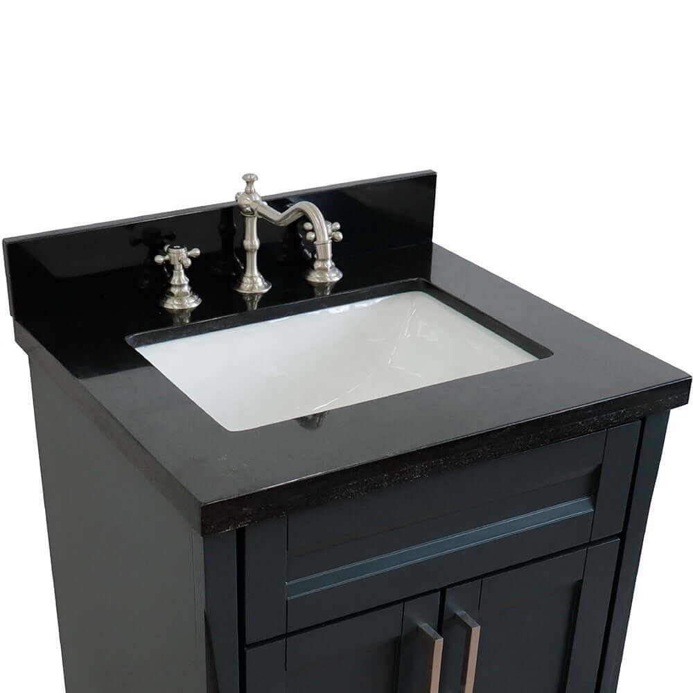 25" Single sink vanity in Dark Gray finish with Black galaxy granite and rectangle sink - 400700-25-DG-BGR