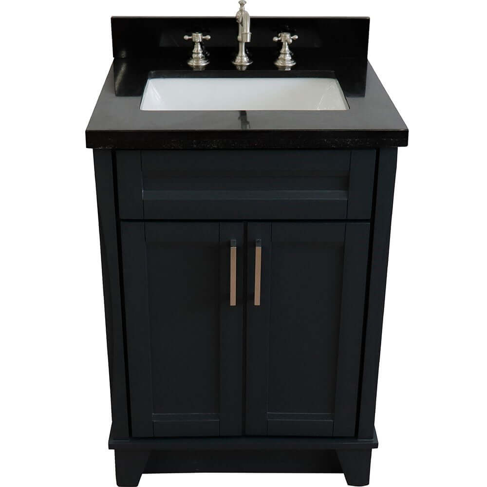 25" Single sink vanity in Dark Gray finish with Black galaxy granite and rectangle sink - 400700-25-DG-BGR