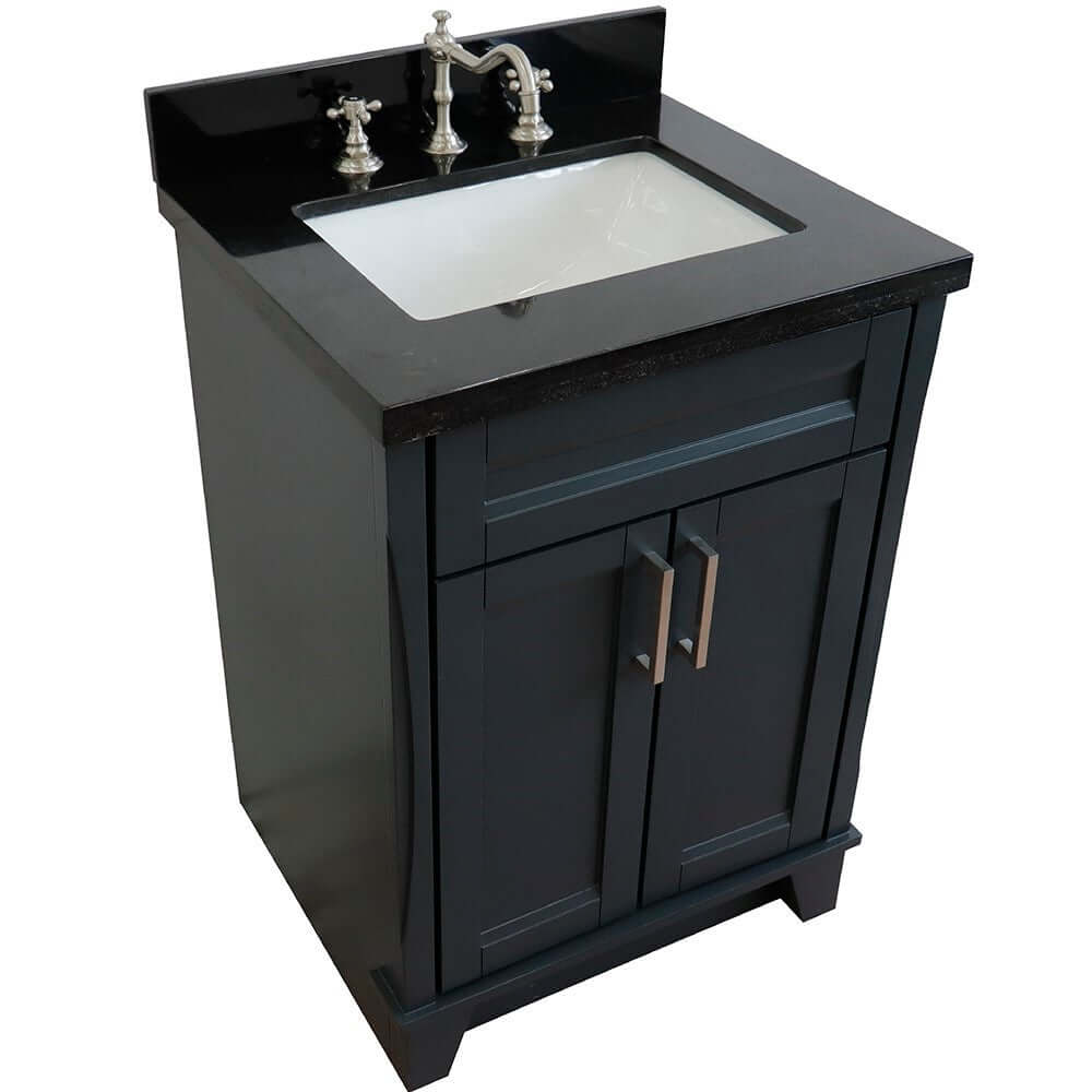 25" Single sink vanity in Dark Gray finish with Black galaxy granite and rectangle sink - 400700-25-DG-BGR