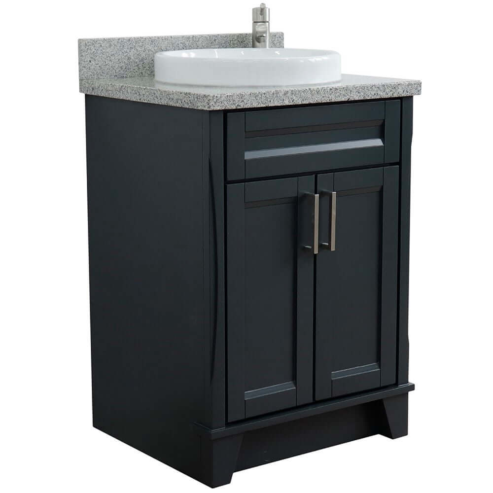 25" Single sink vanity in Dark Gray finish with Gray granite and round sink - 400700-25-DG-GYRD