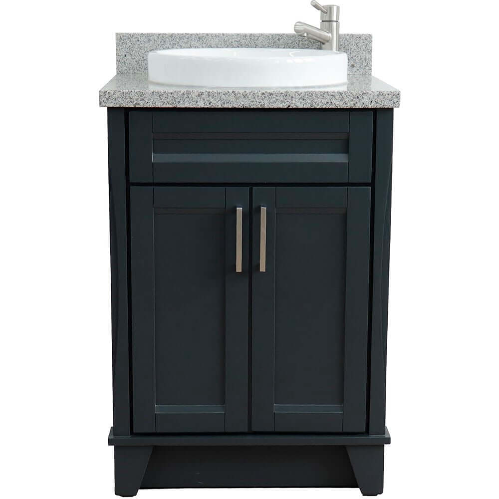 25" Single sink vanity in Dark Gray finish with Gray granite and round sink - 400700-25-DG-GYRD