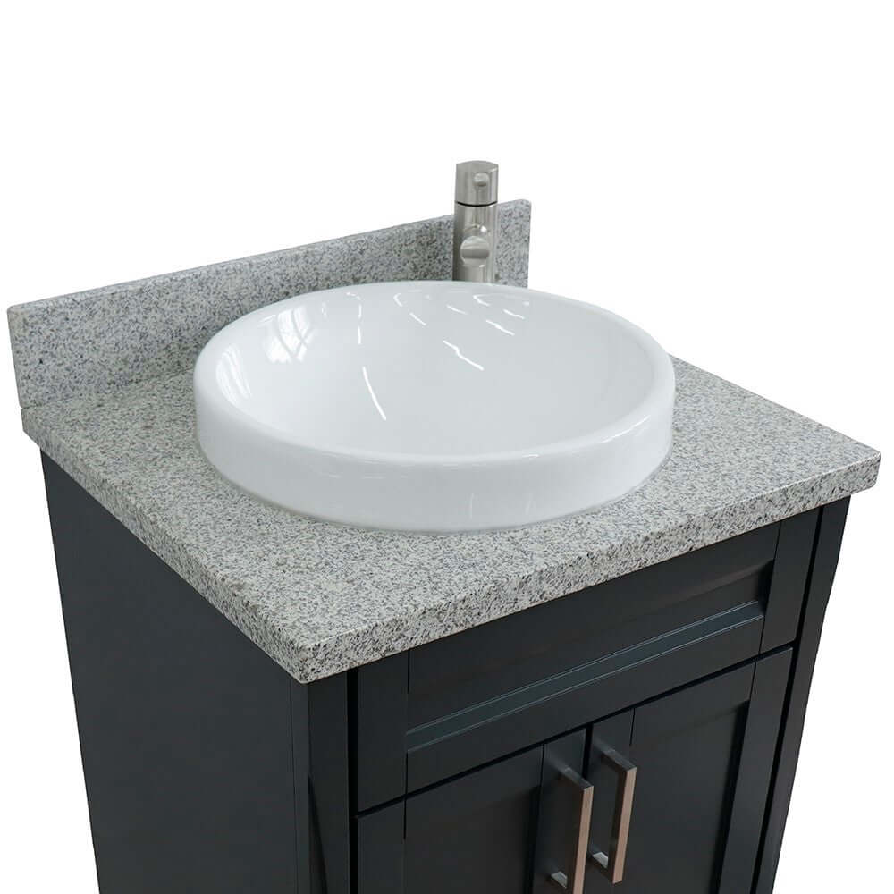 25" Single sink vanity in Dark Gray finish with Gray granite and round sink - 400700-25-DG-GYRD