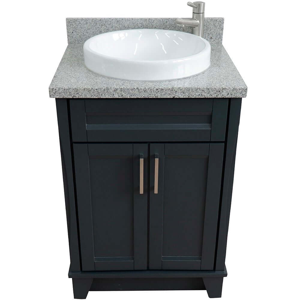 25" Single sink vanity in Dark Gray finish with Gray granite and round sink - 400700-25-DG-GYRD