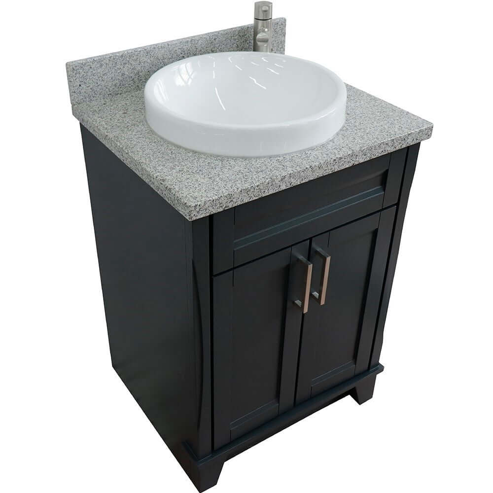 25" Single sink vanity in Dark Gray finish with Gray granite and round sink - 400700-25-DG-GYRD