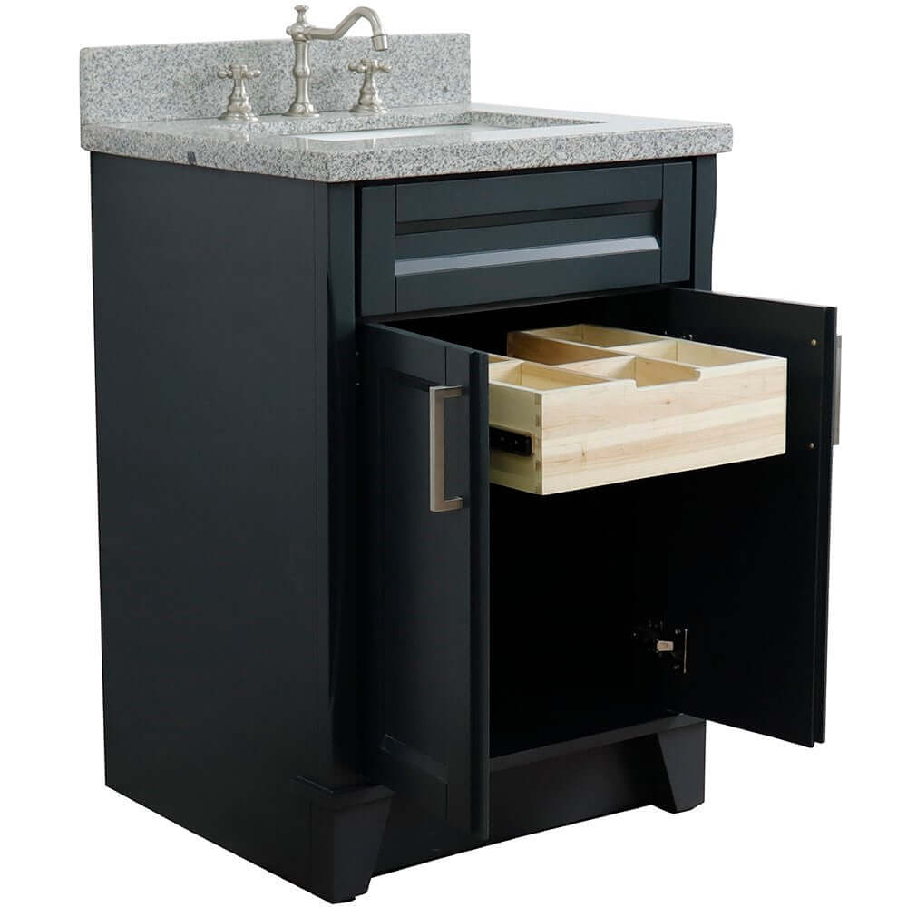 25" Single sink vanity in Dark Gray finish with Gray granite and rectangle sink - 400700-25-DG-GYR