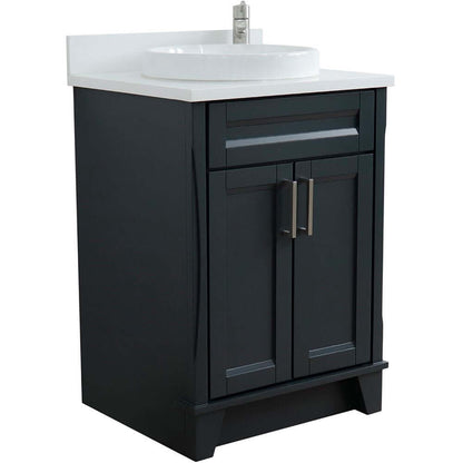 25" Single sink vanity in Dark Gray finish with White quartz and round sink - 400700-25-DG-WERD