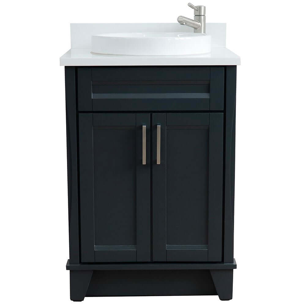 25" Single sink vanity in Dark Gray finish with White quartz and round sink - 400700-25-DG-WERD