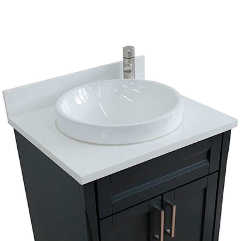 25" Single sink vanity in Dark Gray finish with White quartz and round sink - 400700-25-DG-WERD