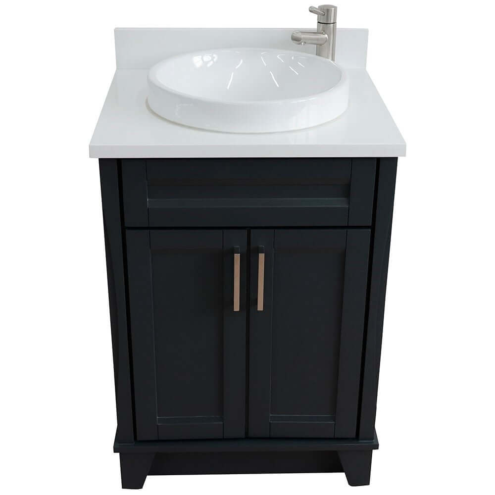 25" Single sink vanity in Dark Gray finish with White quartz and round sink - 400700-25-DG-WERD