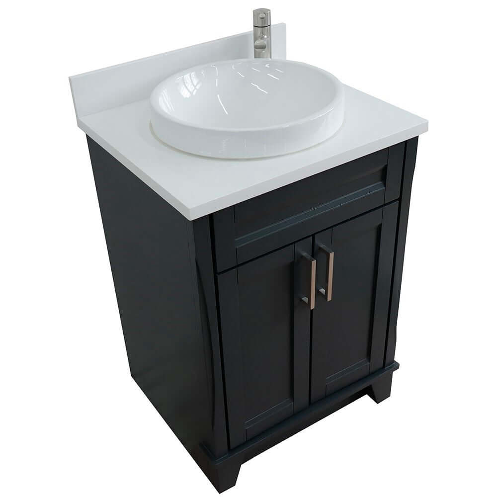 25" Single sink vanity in Dark Gray finish with White quartz and round sink - 400700-25-DG-WERD