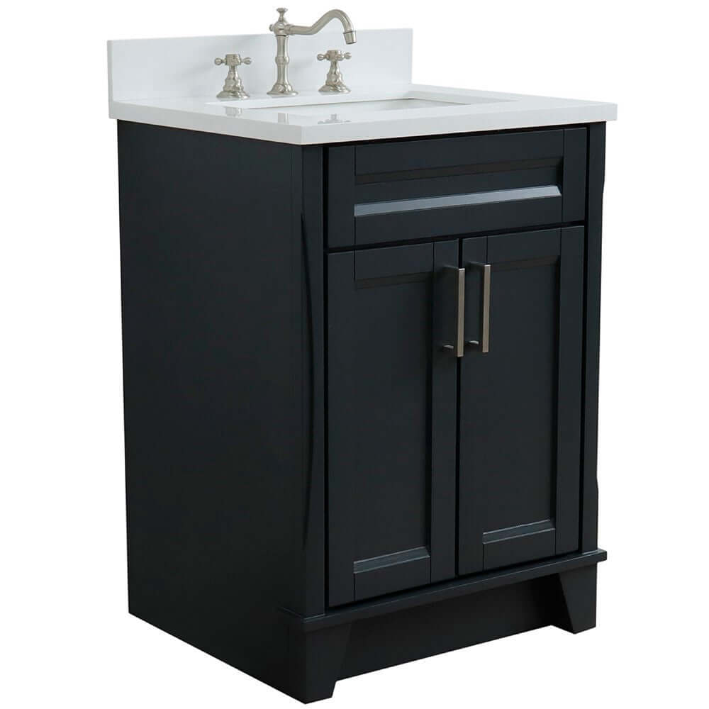 25" Single sink vanity in Dark Gray finish with White quartz and rectangle sink - 400700-25-DG-WER