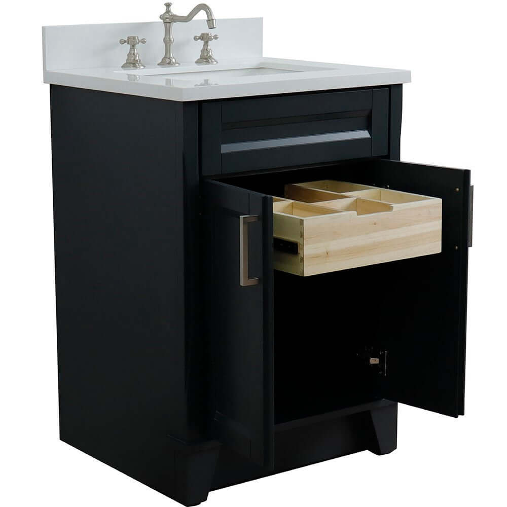 25" Single sink vanity in Dark Gray finish with White quartz and rectangle sink - 400700-25-DG-WER