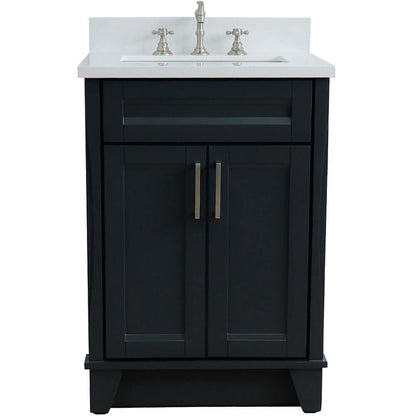 25" Single sink vanity in Dark Gray finish with White quartz and rectangle sink - 400700-25-DG-WER