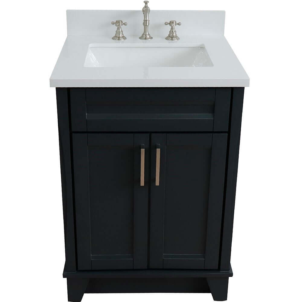 25" Single sink vanity in Dark Gray finish with White quartz and rectangle sink - 400700-25-DG-WER