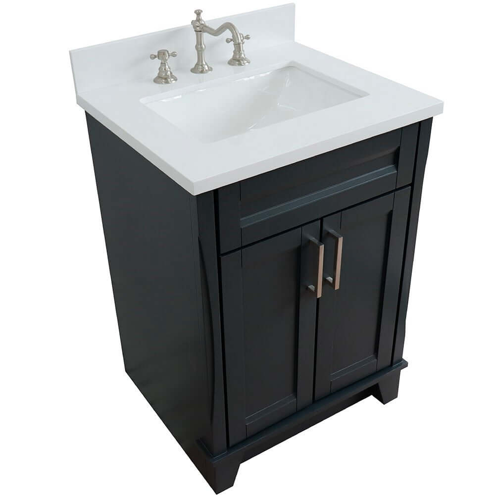 25" Single sink vanity in Dark Gray finish with White quartz and rectangle sink - 400700-25-DG-WER