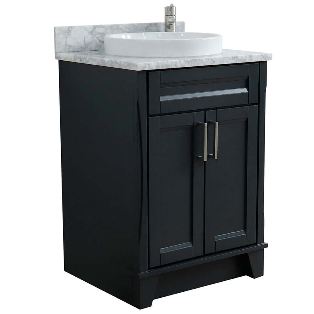 25" Single sink vanity in Dark Gray finish with White Carrara marble and round sink - 400700-25-DG-WMRD