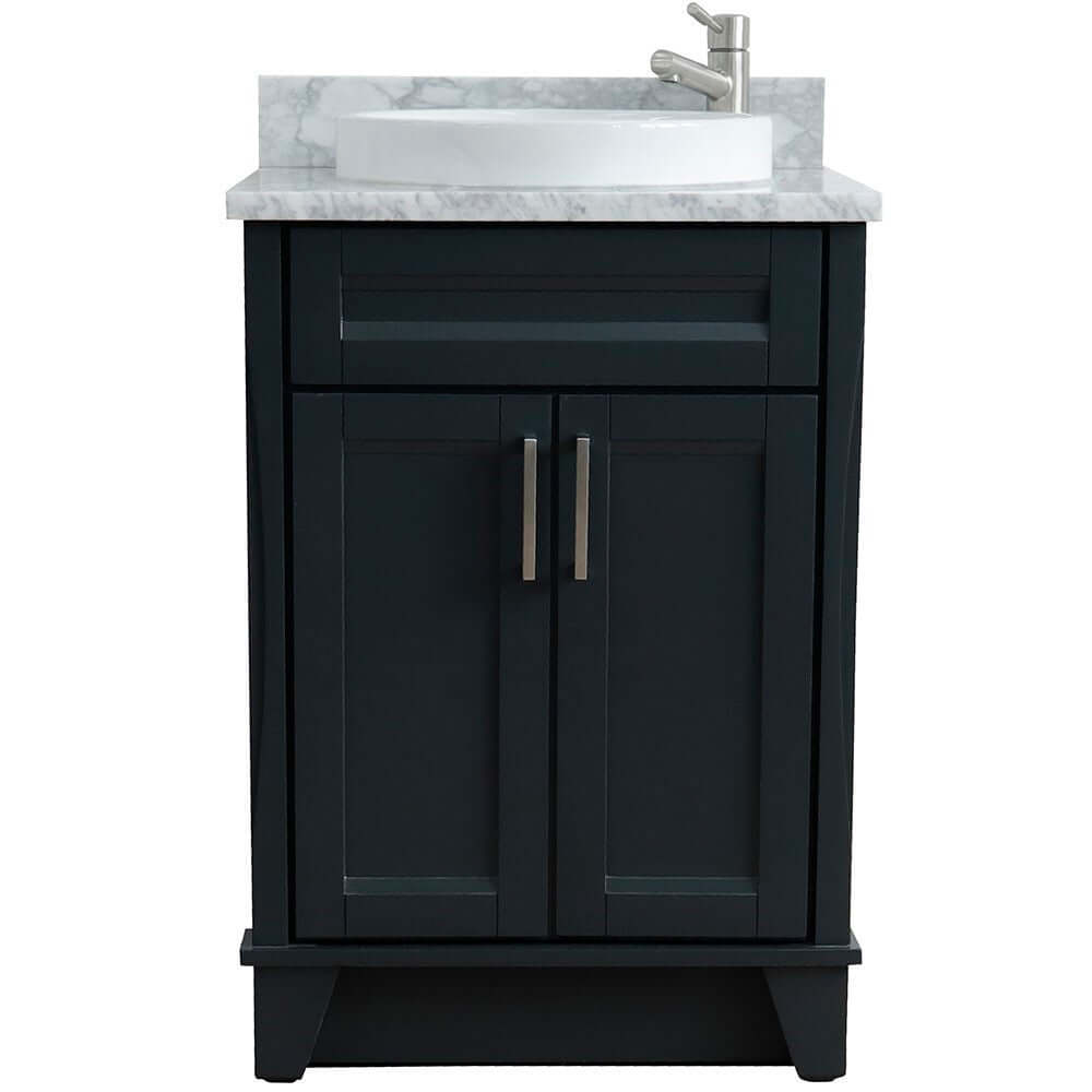 25" Single sink vanity in Dark Gray finish with White Carrara marble and round sink - 400700-25-DG-WMRD