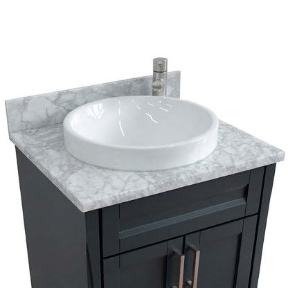 25" Single sink vanity in Dark Gray finish with White Carrara marble and round sink - 400700-25-DG-WMRD