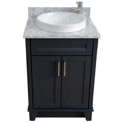 25" Single sink vanity in Dark Gray finish with White Carrara marble and round sink - 400700-25-DG-WMRD