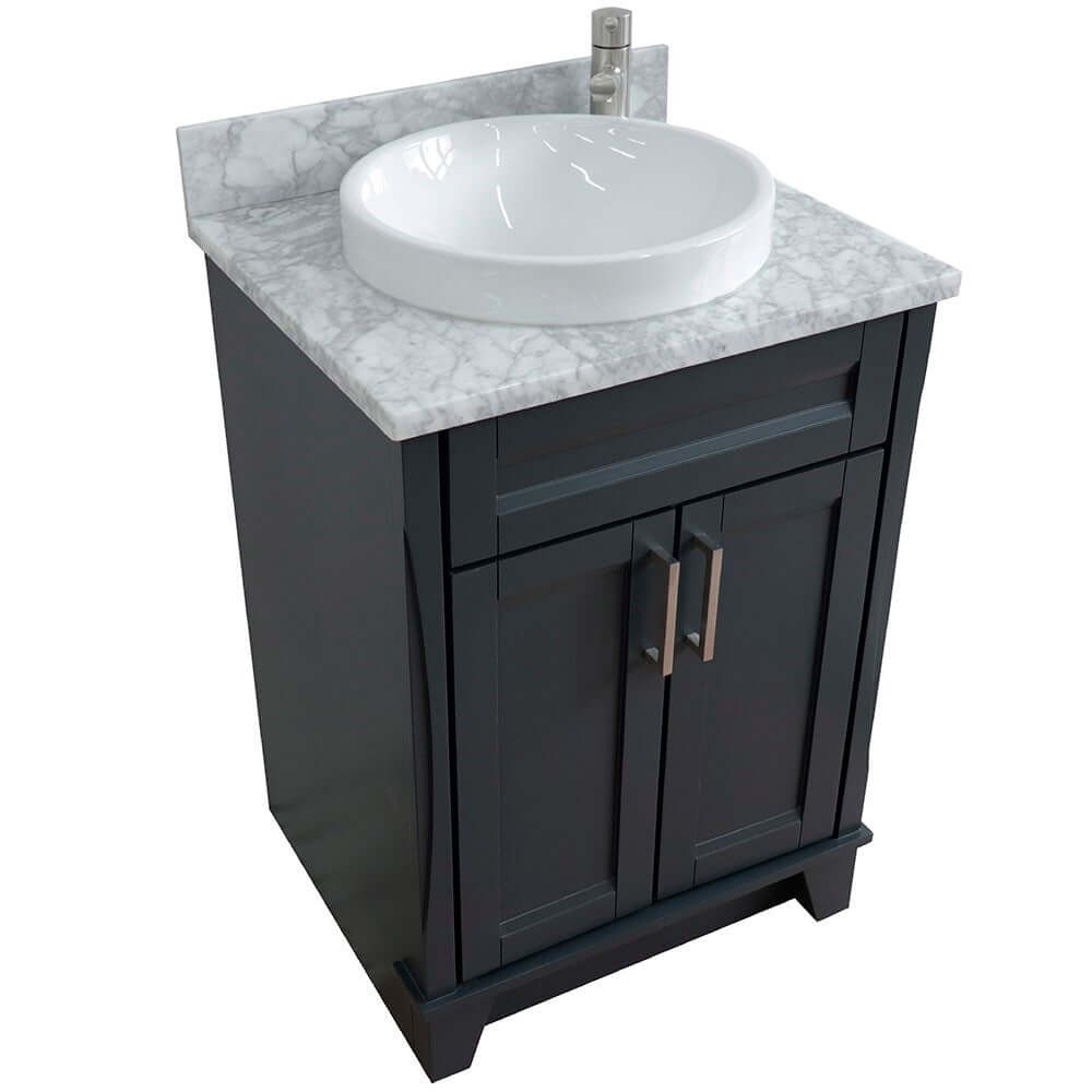 25" Single sink vanity in Dark Gray finish with White Carrara marble and round sink - 400700-25-DG-WMRD