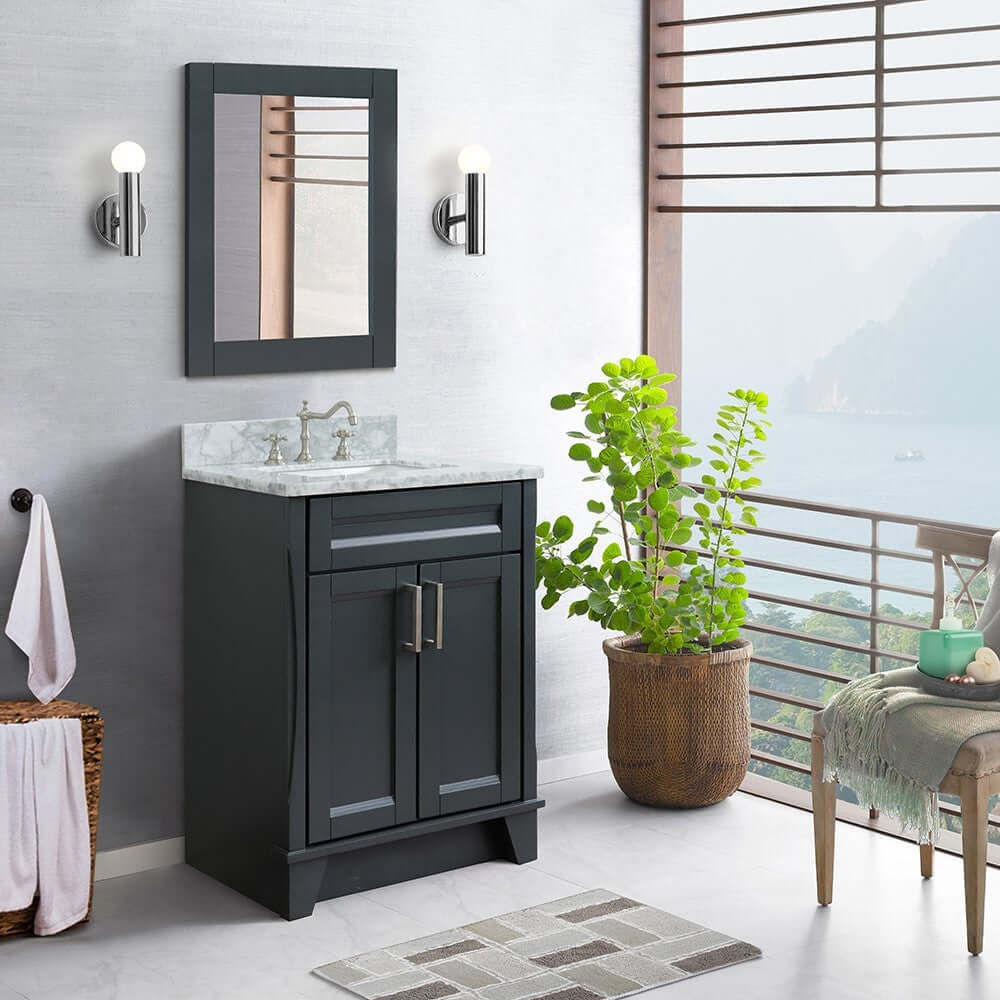 25" Single sink vanity in Dark Gray finish with White Carrara marble and rectangle sink - 400700-25-DG-WMR