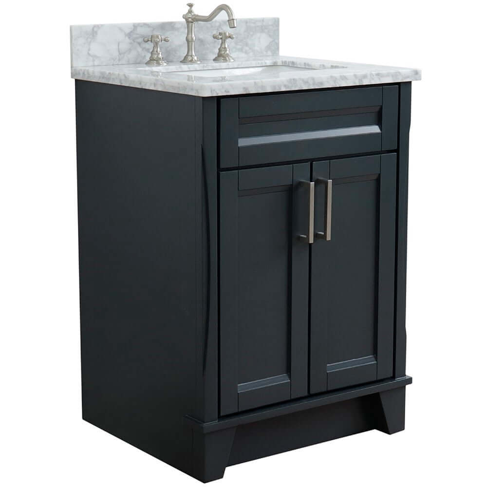 25" Single sink vanity in Dark Gray finish with White Carrara marble and rectangle sink - 400700-25-DG-WMR