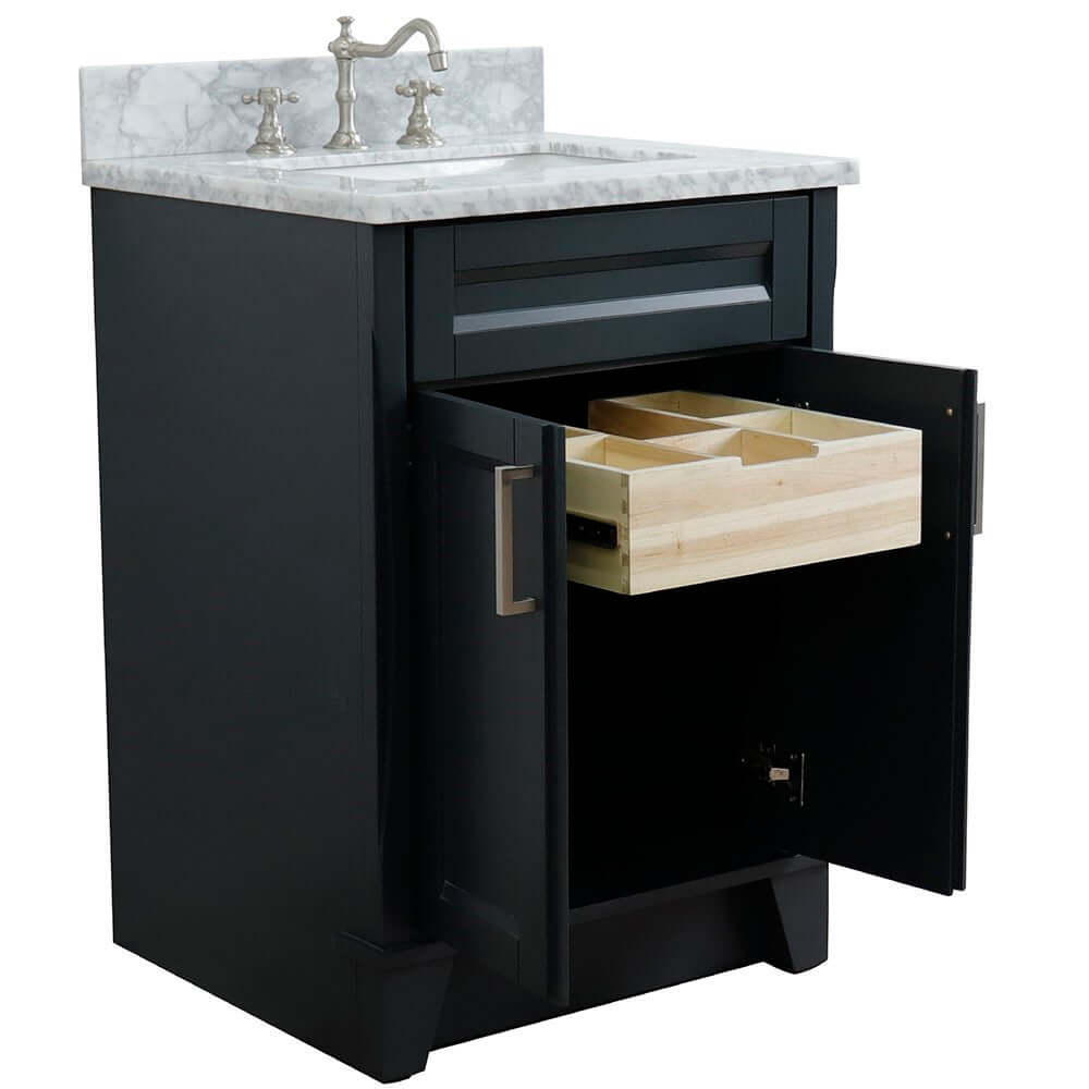 25" Single sink vanity in Dark Gray finish with White Carrara marble and rectangle sink - 400700-25-DG-WMR