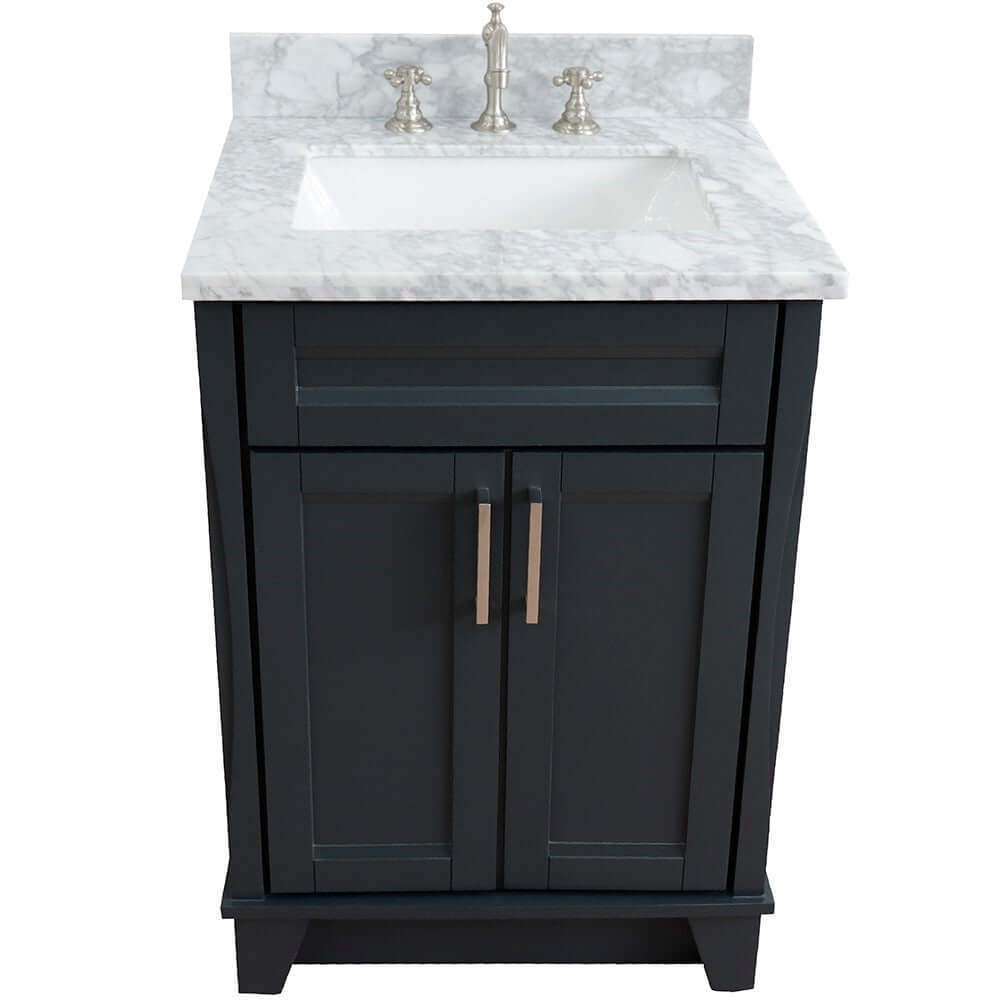 25" Single sink vanity in Dark Gray finish with White Carrara marble and rectangle sink - 400700-25-DG-WMR