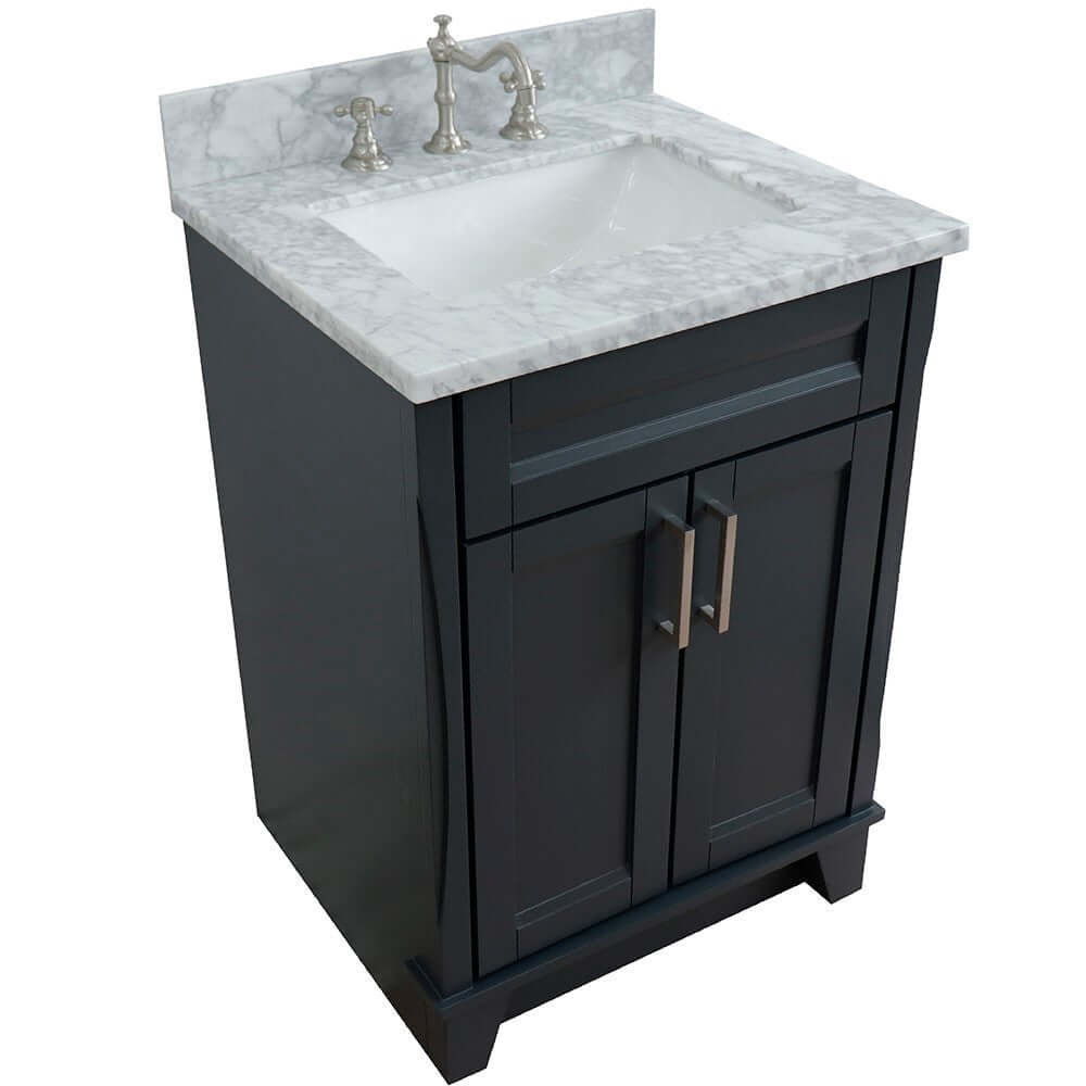 25" Single sink vanity in Dark Gray finish with White Carrara marble and rectangle sink - 400700-25-DG-WMR