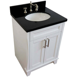 25" Single sink vanity in White finish with Black galaxy granite and oval sink - 400700-25-WH-BGO