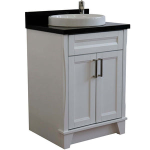 25" Single sink vanity in White finish with Black galaxy granite and round sink - 400700-25-WH-BGRD
