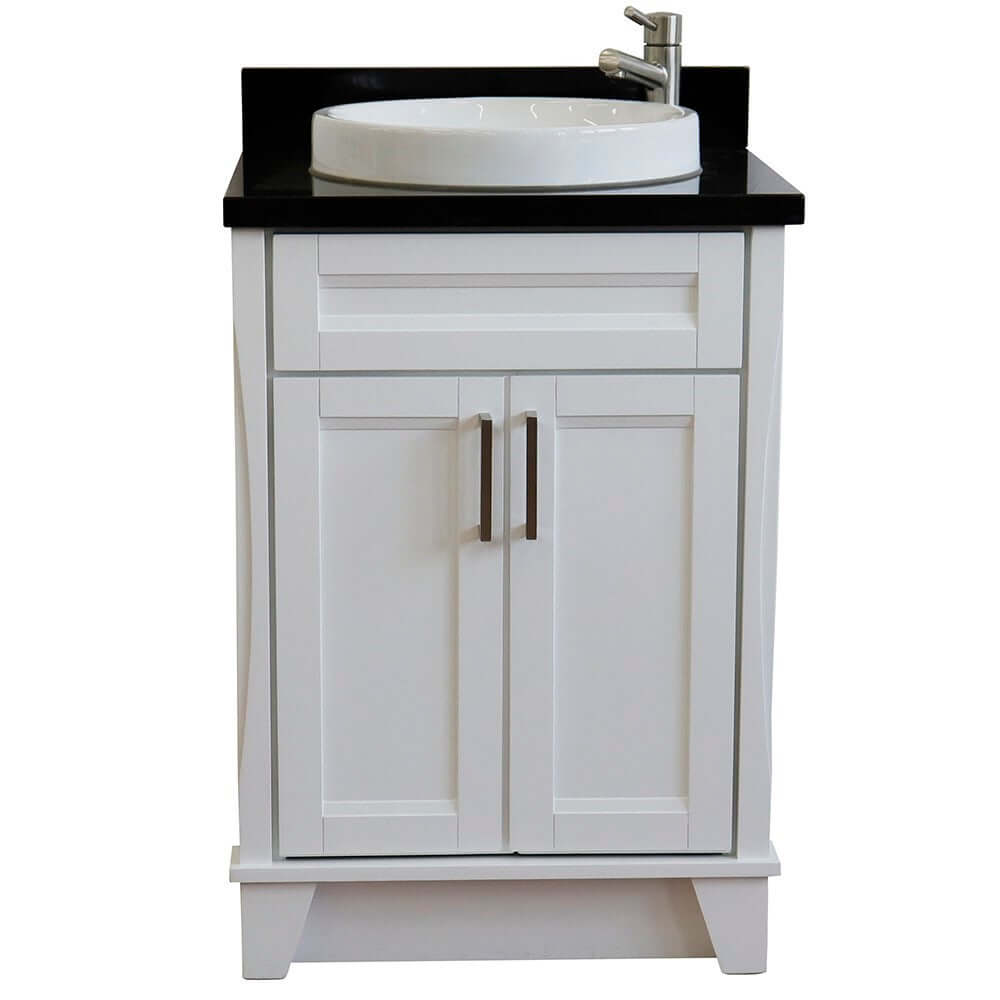 25" Single sink vanity in White finish with Black galaxy granite and round sink - 400700-25-WH-BGRD