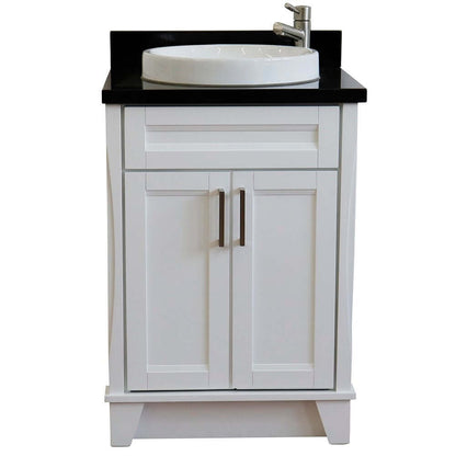 25" Single sink vanity in White finish with Black galaxy granite and round sink - 400700-25-WH-BGRD