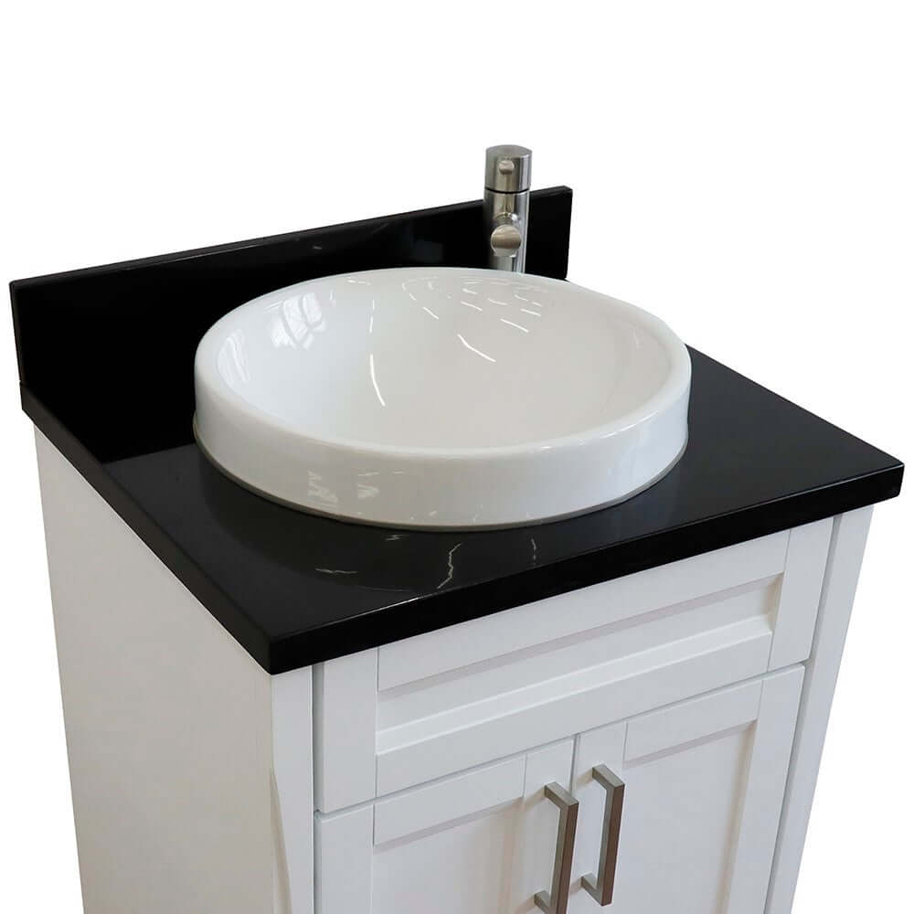 25" Single sink vanity in White finish with Black galaxy granite and round sink - 400700-25-WH-BGRD