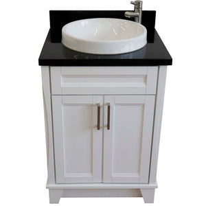 25" Single sink vanity in White finish with Black galaxy granite and round sink - 400700-25-WH-BGRD