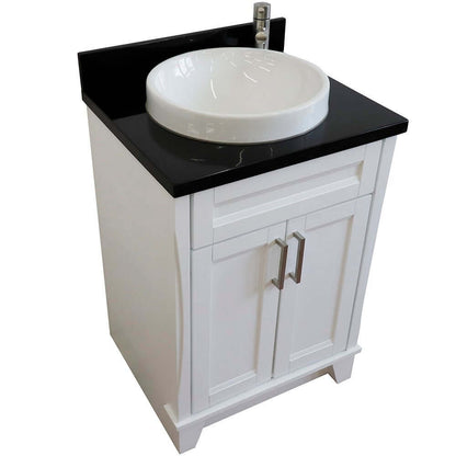 25" Single sink vanity in White finish with Black galaxy granite and round sink - 400700-25-WH-BGRD