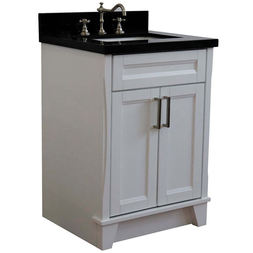 25" Single sink vanity in White finish with Black galaxy granite and rectangle sink - 400700-25-WH-BGR