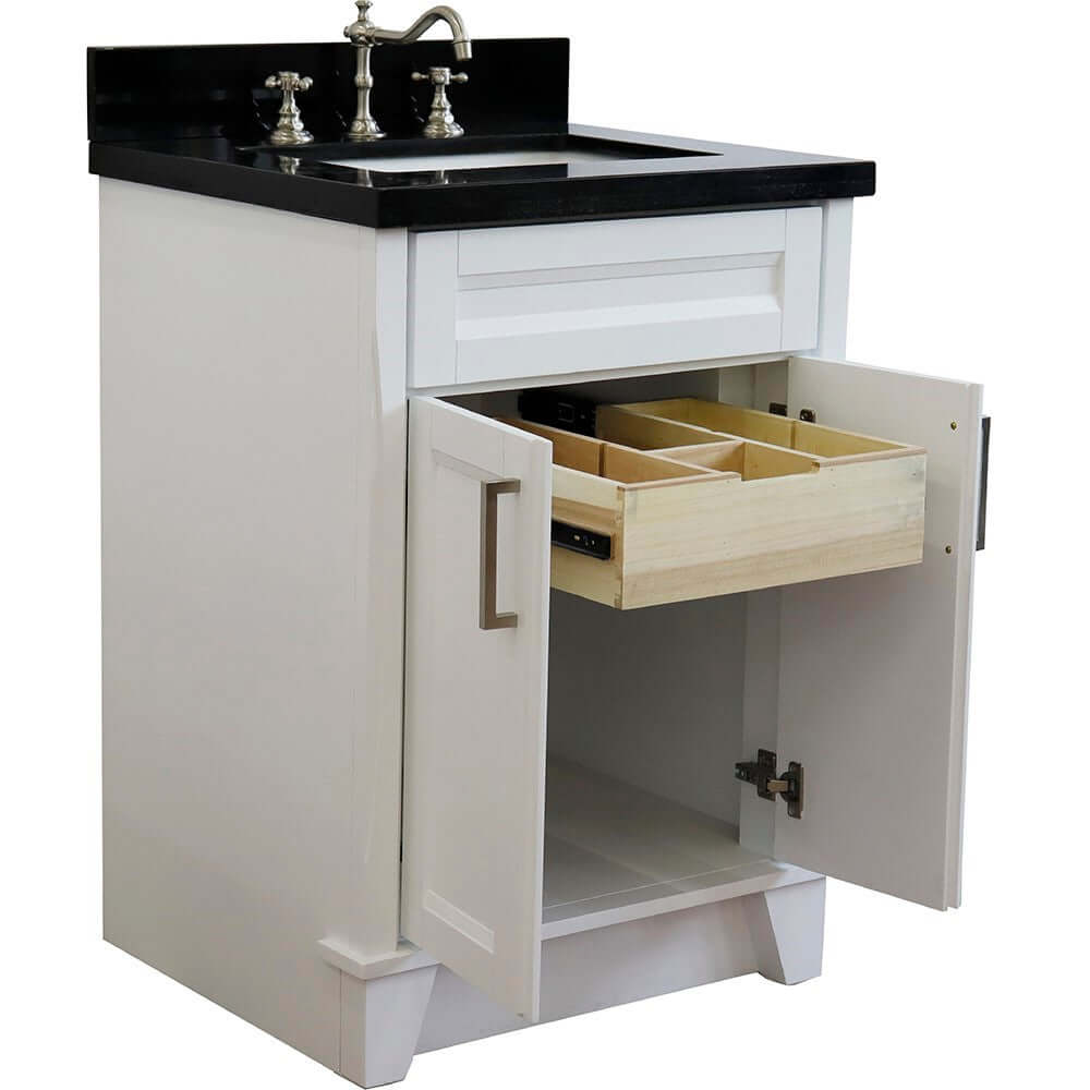 25" Single sink vanity in White finish with Black galaxy granite and rectangle sink - 400700-25-WH-BGR