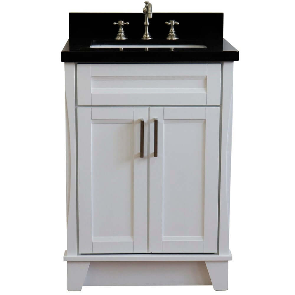 25" Single sink vanity in White finish with Black galaxy granite and rectangle sink - 400700-25-WH-BGR