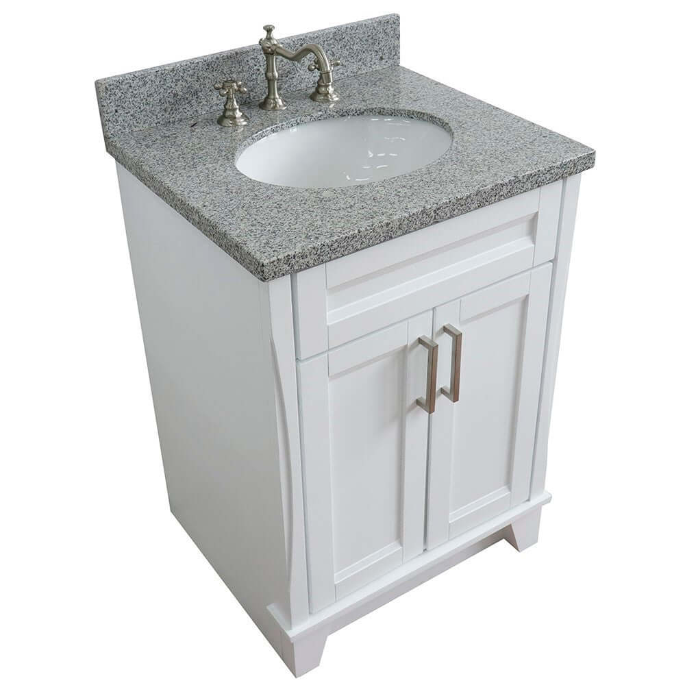 25" Single sink vanity in White finish with Gray granite and oval sink - 400700-25-WH-GYO