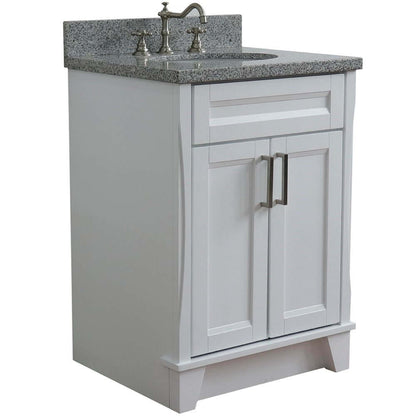 25" Single sink vanity in White finish with Gray granite and oval sink - 400700-25-WH-GYO