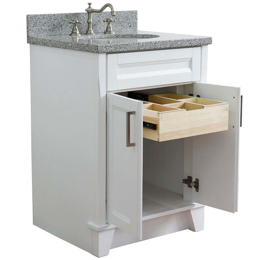 25" Single sink vanity in White finish with Gray granite and oval sink - 400700-25-WH-GYO