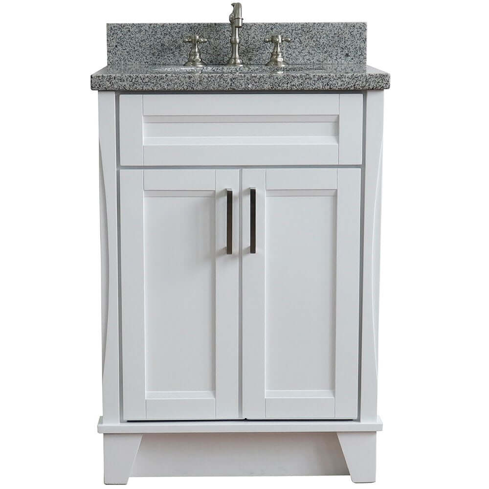 25" Single sink vanity in White finish with Gray granite and oval sink - 400700-25-WH-GYO