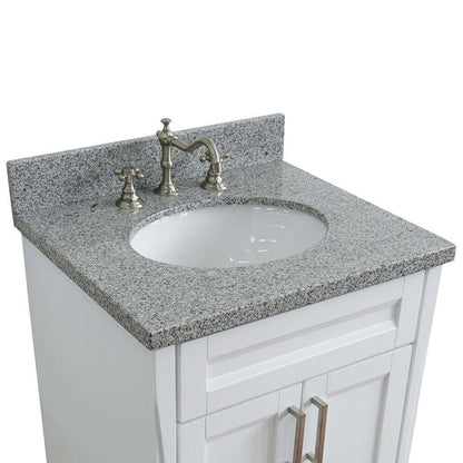 25" Single sink vanity in White finish with Gray granite and oval sink - 400700-25-WH-GYO